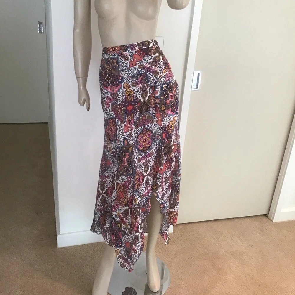 Veronica Beard Crepe Multicolor Mac Tapestry Printed‎ Midi Handkerchief Skirt 6